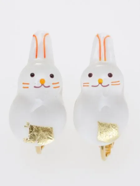 Auspicious Charm Glass Clip Earrings