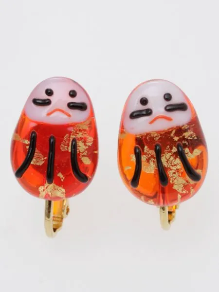 Auspicious Charm Glass Clip Earrings