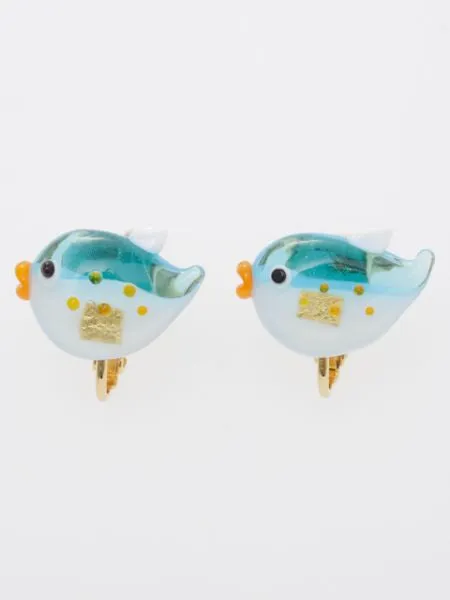 Auspicious Charm Glass Clip Earrings