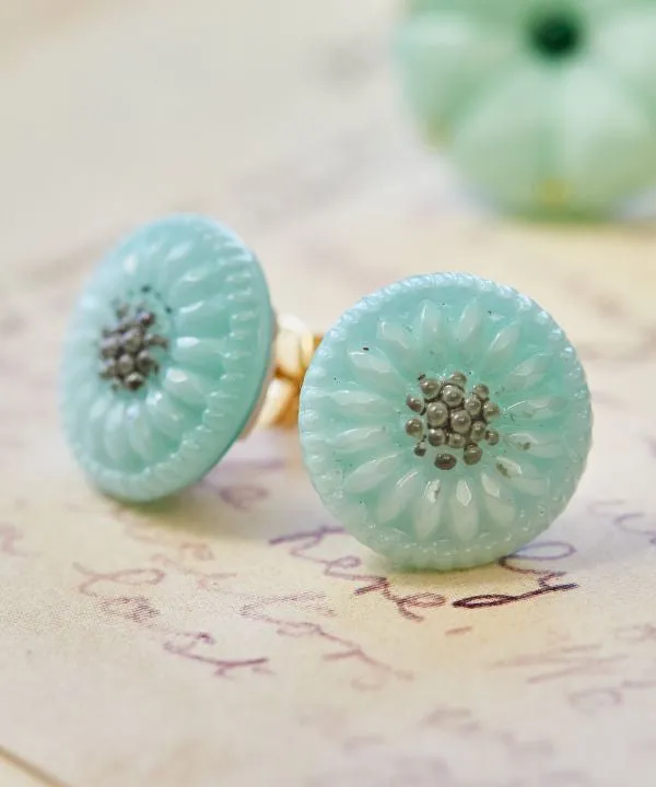 Czech Glass Button Stud Earrings