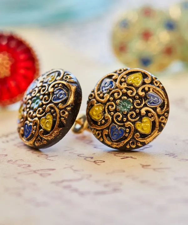 Czech Glass Button Stud Earrings