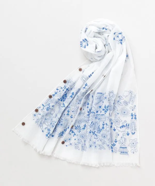 Kantha Embroidered Cotton Scarf