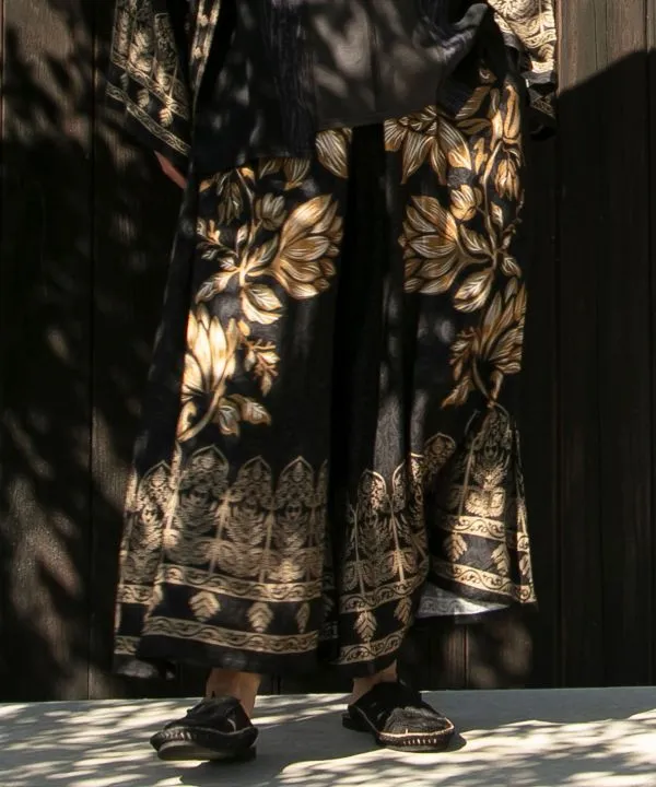 Lotus Pattern Wide Leg Pants