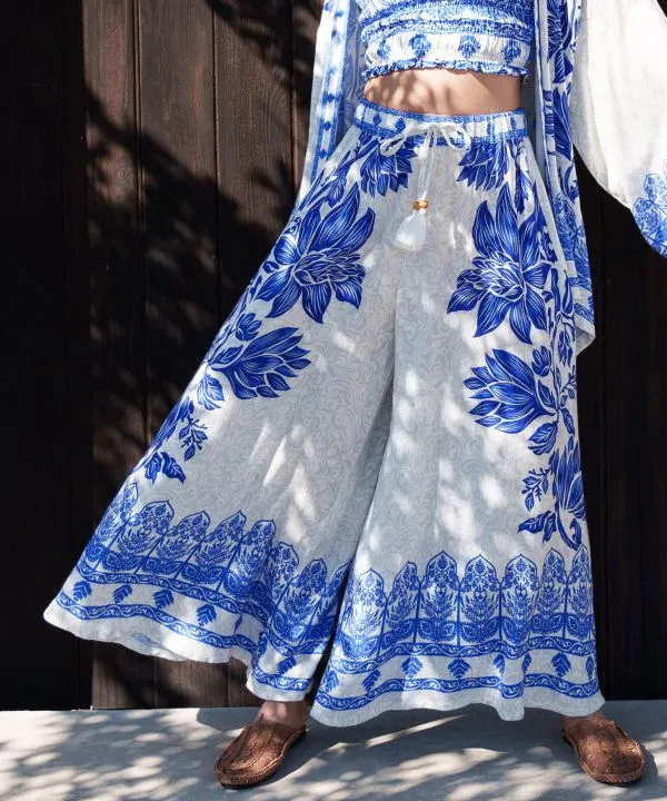 Lotus Pattern Wide Leg Pants