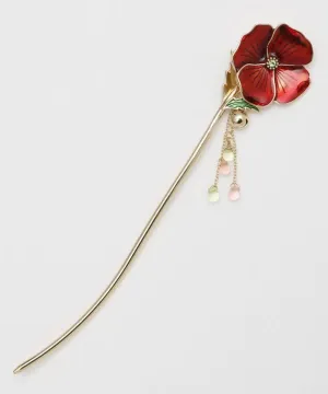 Poppy Blooming Kanzashi Hairpin