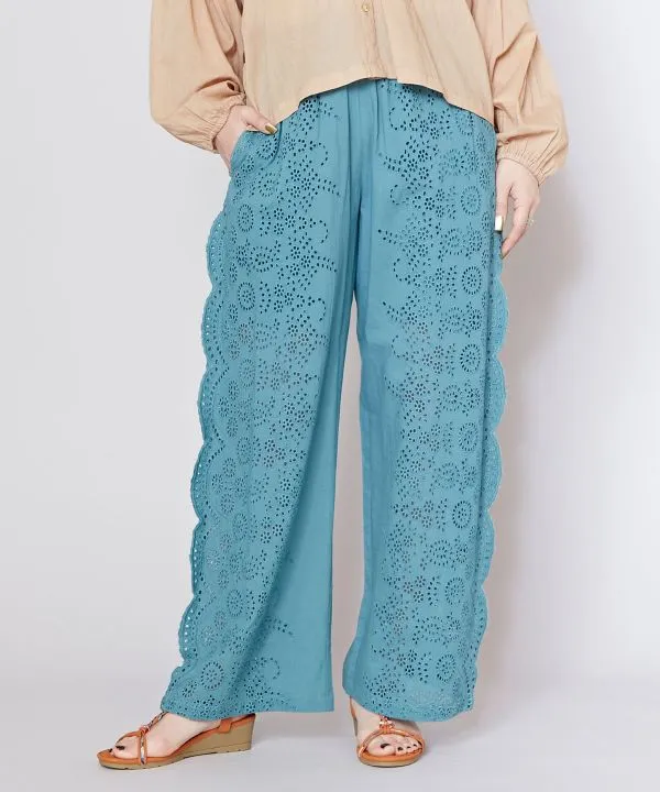 Schiffli Embroidered Straight Pants