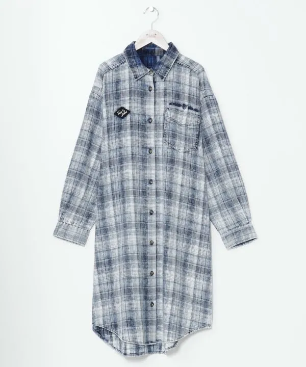 SURF??Palms Bleached Check Shirt Dress