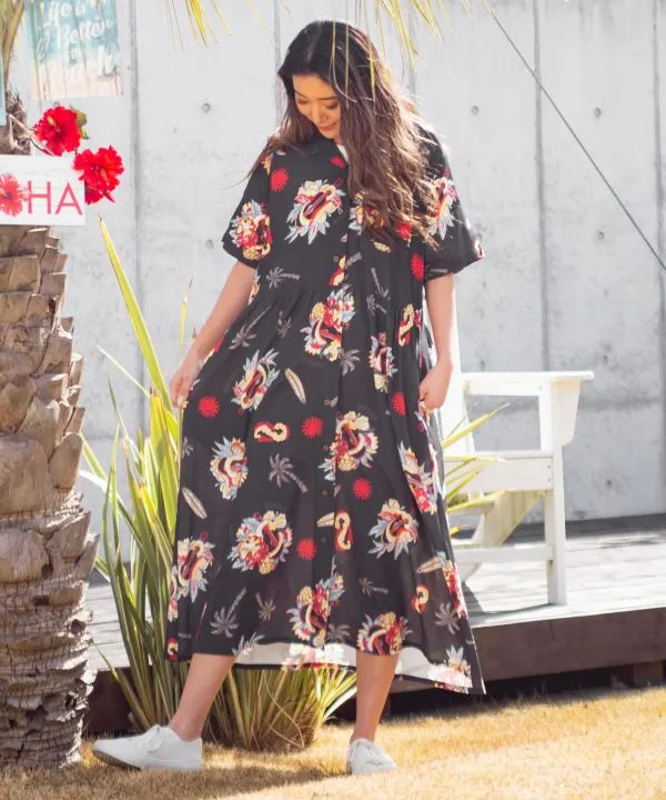 SURF??Palms Rayon Shirt Dress