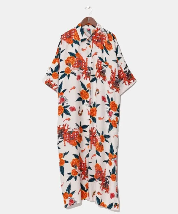 Travelling Calavera Rayon Shirt Dress