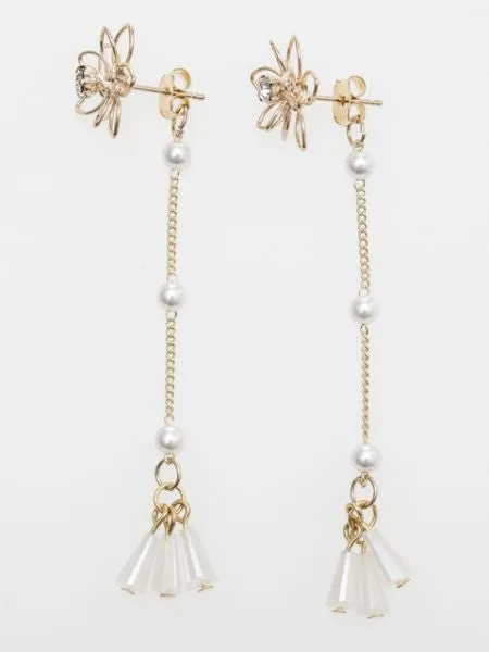 Wire Flower Tassel Stud Earrings