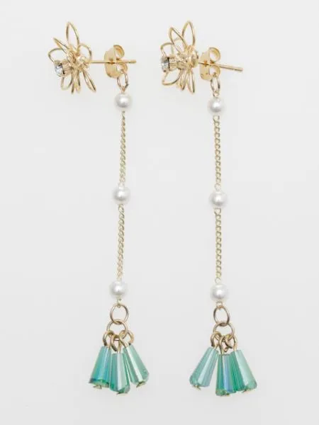 Wire Flower Tassel Stud Earrings
