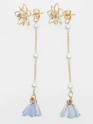 Wire Flower Tassel Stud Earrings